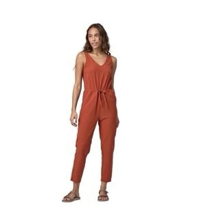 Patagonia Fleetwith Jumpsuit Rust Orange Sleeveless Drawstring Waist